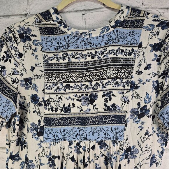 WOMENS KNOX ROSE SUMMER FLORAL PRINT BOHO STYLE DRESSS BLUE WHITE XS OVERSIZED - Picture 6 of 7